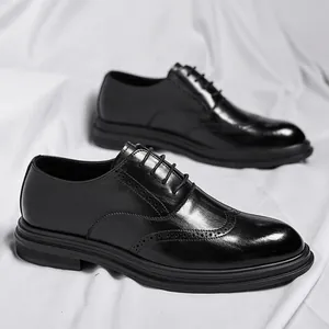 Classic black Brogue height-increasing dress shoes for men, business formal wedding style