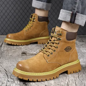 Classic men's tan leather Martin work boots with durable non-slip sole and laces