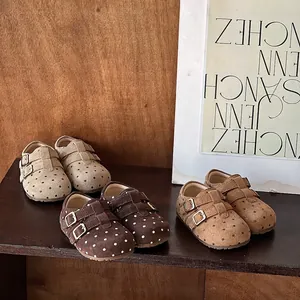 Toddler Girls Polka Dot Princess Mary Jane Shoes Vintage Microfiber Leather Soft Sole Walking Shoes Spring Autumn Kids Flats