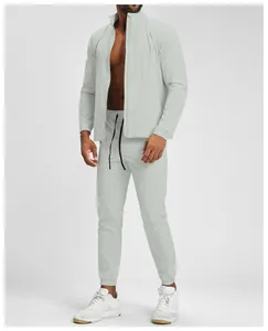 Full view of men's light grey sport set including stand-collar jacket and joggers