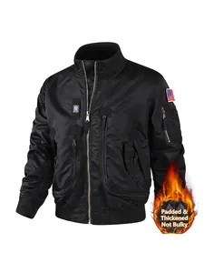 Herren MA-1 Fliegerjacke Verdickte Wattierte Bomberjacke Locker Winddicht Stehkragen Amerikanischer Vintage Polyamid Nylon Wintermantel