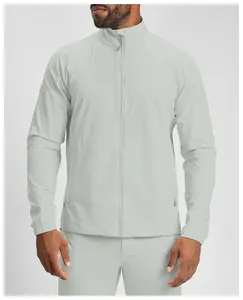 Detail of breathable quick-dry men's athletic jacket with standing collar zipper