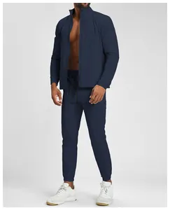 Men's breathable quick-dry sports jacket and jogger set in navy blue