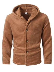 Detailed macro view of men's brown coral fleece jacket with a soft textured finish