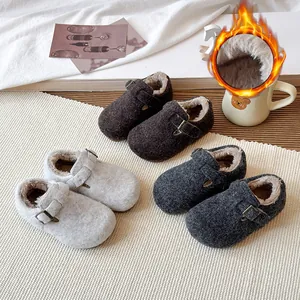 Kids Retro Faux Leather Fleece Lined Clogs Winter Warm Shoes For Toddlers Little Boys Girls Hook And Loop Non-Slip Shoes