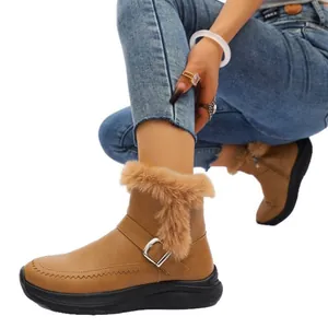 Bottes de neige chaudes pour femmes avec col en fourrure et zip en marron élégant