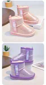 Sparkling waterproof girls' snow boots in pink and purple colors with plush lining