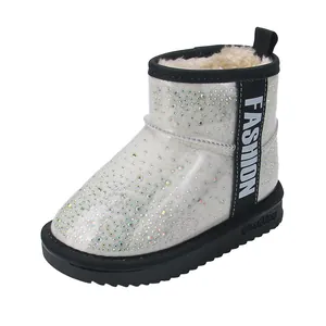 Girl's waterproof snow boots with rhinestones and warm faux fur lining, non-slip sole