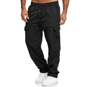 Premium men's loose cargo pants featuring elastic waist and side utility pockets in black
