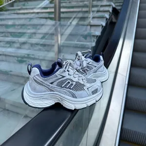 Stylish breathable children's dad sneakers in white and navy blue for students