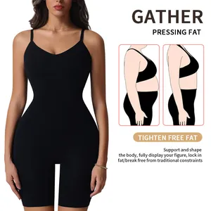 Women's tummy control shapewear bodysuit with mid-thigh length and slimming effect