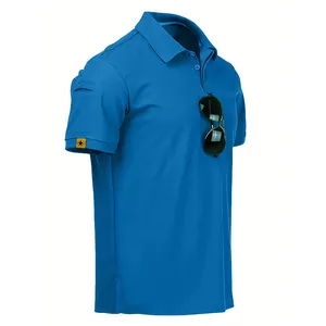 Men's Business Casual Polo Shirt Quick Dry Moisture Wicking Standing Collar Golf Sports Polyester Spliced Summer Breathable Top