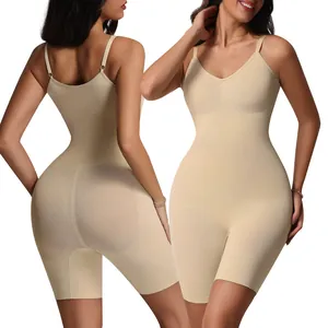 Professional seamless tummy control shapewear bodysuit with adjustable straps in nude color