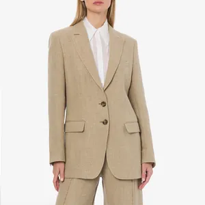 Premium brown resin buttons shown on a minimalist beige linen blazer for professional attire.