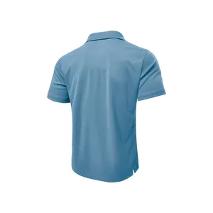 Back view of men's light blue quick-dry golf polo shirt for business casual wear.