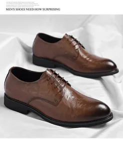 Detaillierte Seitenansicht brauner Herren-Business-Schuhe aus Leder mit schöner Textur