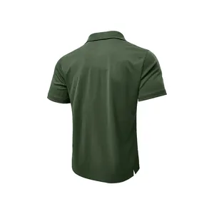Back view of men's dark green quick-dry business golf polo shirt with mesh texture