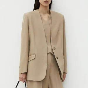 High-end urea buttons displayed on a tailored beige blazer suit for professional wear
