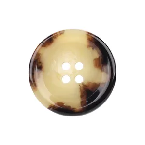 Premium round tortoiseshell pattern urea button with four holes for high-end clothing and suits