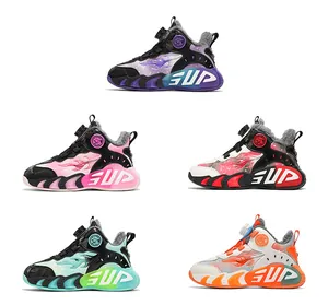 Various colorways of kids' fleece-lined winter basketball shoes with rotary dial laces