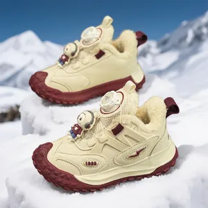 Kids Winter Warm Sneakers Swivel Buckle Non-slip Faux Fur Lined Sport Shoes For Girls Astronaut Rabbit Charm Sneakers
