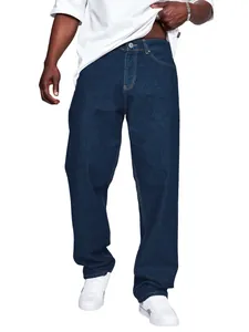 Men Slim Fit Straight Leg Cotton Denim Jeans Dark Blue Casual Mid Waist Ankle-Length Pants Washed Fashion Jeans For Men
