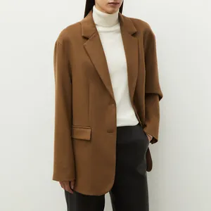 Premium eco-friendly urea buttons featured on a stylish brown oversized wool blazer