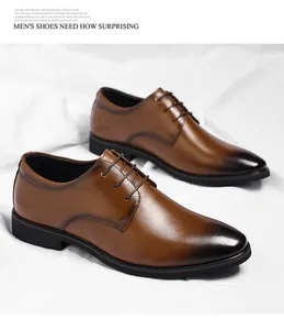 Macro view of brown gradient men's derby shoes showing polished burnished toe details