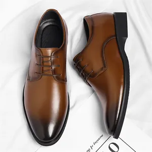 Elegant professional brown leather business dress shoes for men with burnished toe