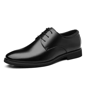 Classic black leather business dress shoes for men with lace-up design and rubber sole