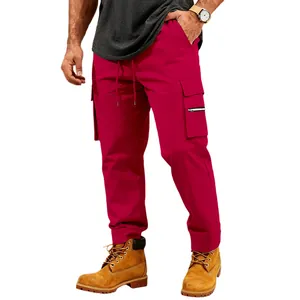 Loose fit men's cargo joggers in magenta with multiple pockets for high street style
