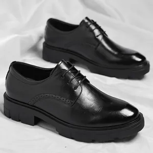 Zapatos de Cuero Formales para Hombre Aumento de Altura 8cm 10cm Zapatos Derby Brogue Cordones Professional Dress Shoes Hombre