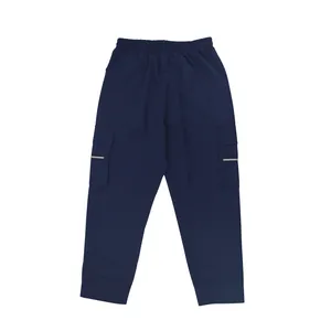 Navy blue relaxed fit cargo sweatpants with multi-pockets for casual street style