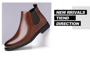 Detailed view of brown leather Chelsea boots for men with pointed toe design
