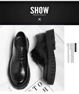 Chaussures Derby décontractées à plateforme pour hommes avec texture crocodile noire et semelle
