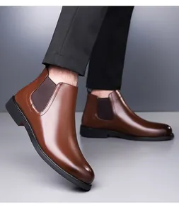 Men's brown leather Chelsea boots with pointed toe for business casual style