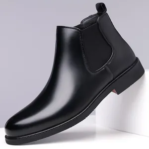 Men's Chelsea Boots British Style Pointed Toe Business Casual High Top Microfiber Leather Ankle Boots Formal Shoes