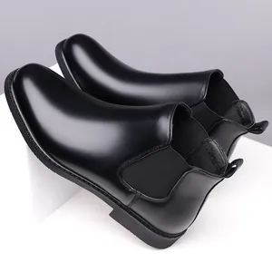 Classic black men's leather Chelsea boots with pointed toe for business casual style