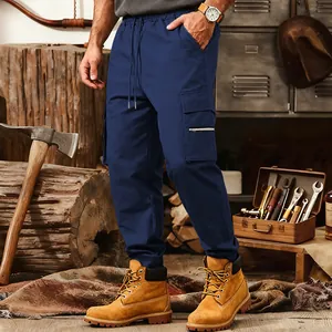 Close-up of mens tactical cargo jogger pants with drawstring and side pockets