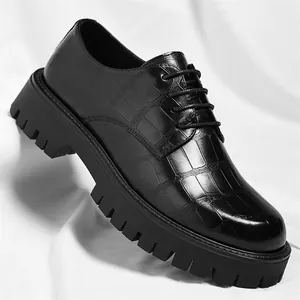Chaussures Oxford pour Hommes Style Britannique Motif Crocodile Gauffré Plateforme Bout Rond Business Décontracté Lacets
