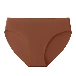 Seamless ice silk panties in brown color with laser-cut edges for daily comfort