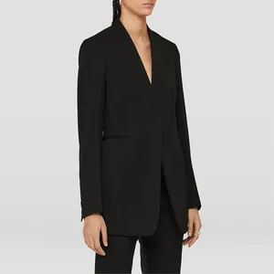 Veste blazer noire minimaliste élégante sans col avec un décolleté en V profond pour femme