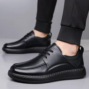 Élégantes chaussures décontractées pour hommes en cuir véritable noir avec semelle souple