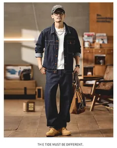 Conjunto clásico de chaqueta y pantalón vaquero Lyocell azul oscuro vintage para hombre