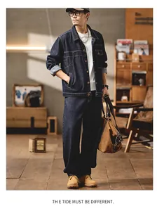 Conjunto de chaqueta y pantalón vaquero para hombre, estilo retro americano, azul.