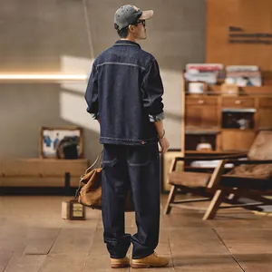 Conjunto premium de chaqueta de mezclilla Lyocell azul marino y pantalón para hombre