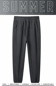 Detailansicht der dunkelgrauen Jogginghose mit Kordelzug und elastischen Bündchen.