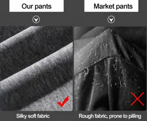 Detailvergleich zwischen glattem Anti-Pilling-Stoff und fusseligem Stoff für Jogginghosen.