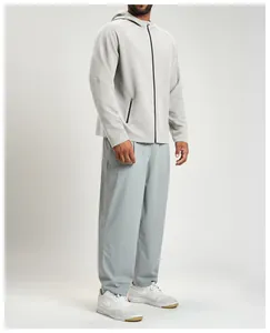 Giacca sportiva grigio chiaro da uomo in maglia a nido d'ape con cappuccio per fitness