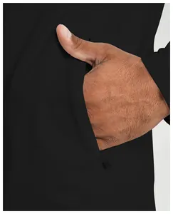 Close-up of hidden zipper pocket on men's black athletic outdoor sports jacket